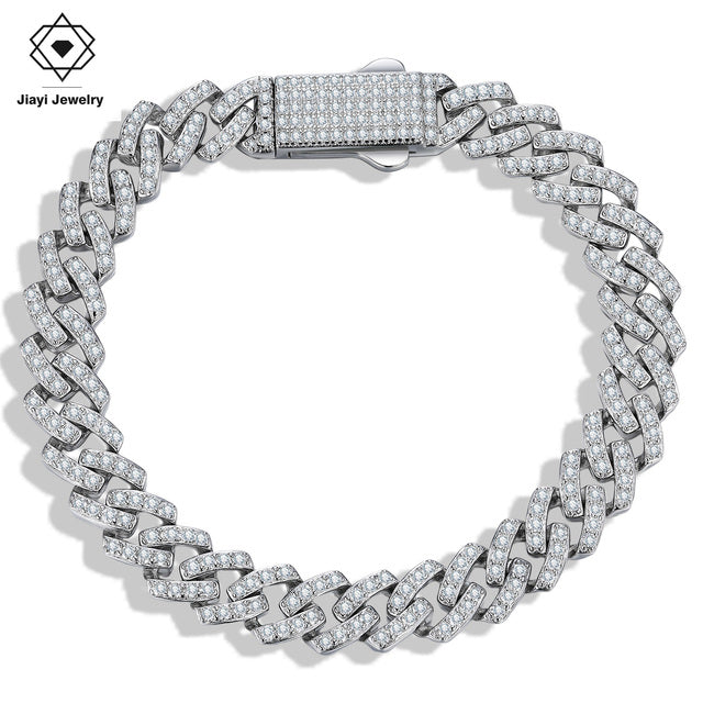Luxury Full Pave Moissanite Cuban Link Bracelet - 8mm S925 Silver Iced Out Miami Link