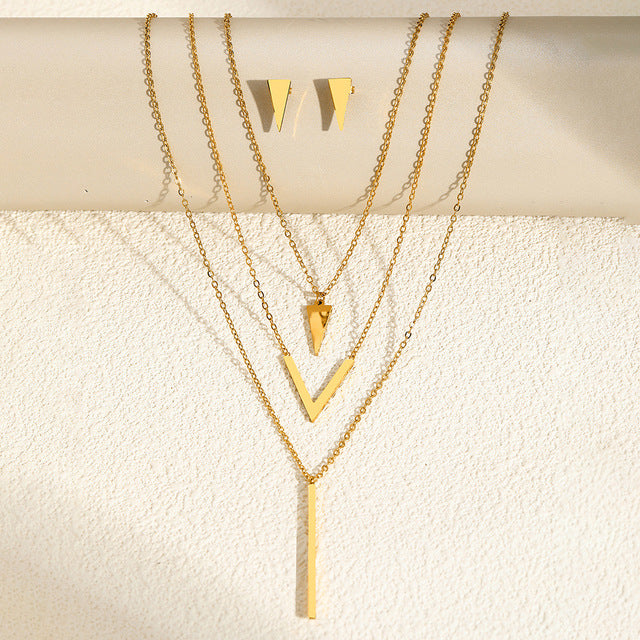 Geometric Trinity Triangle Necklace Set