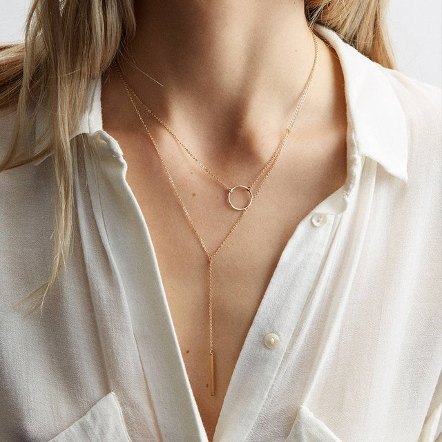 Eternal Interlocking Double Ring Layered Necklace Set