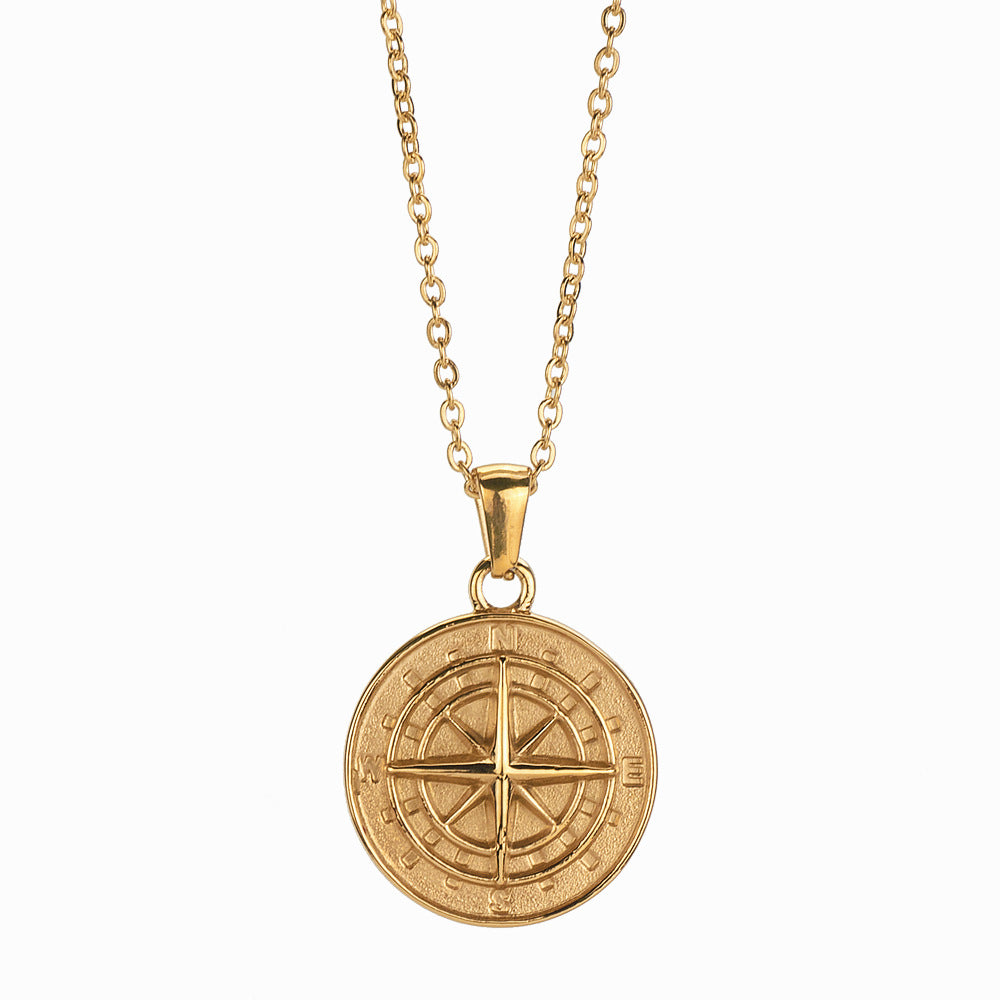 Vintage Compass Polaris Pendant - 18K Gold Plated Stainless Steel