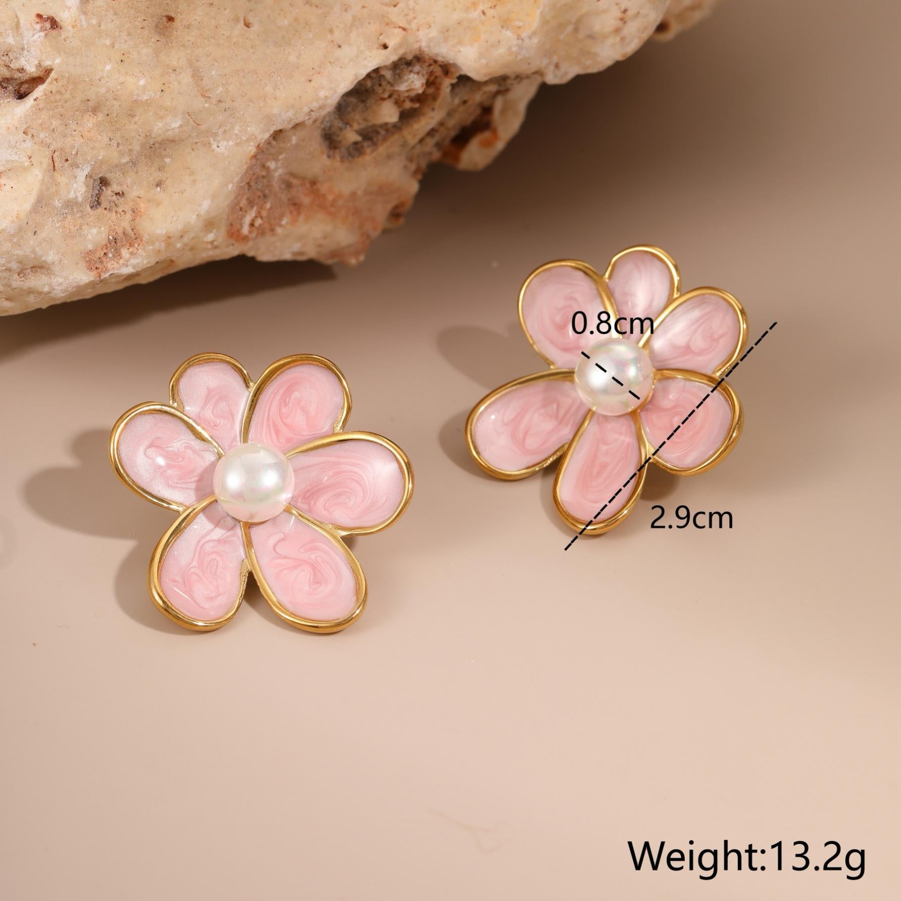 Women's Floral Enamel Pearl Stud Earrings - Vintage Inspired 4 Color Options for Daily Wear & Special Occasions