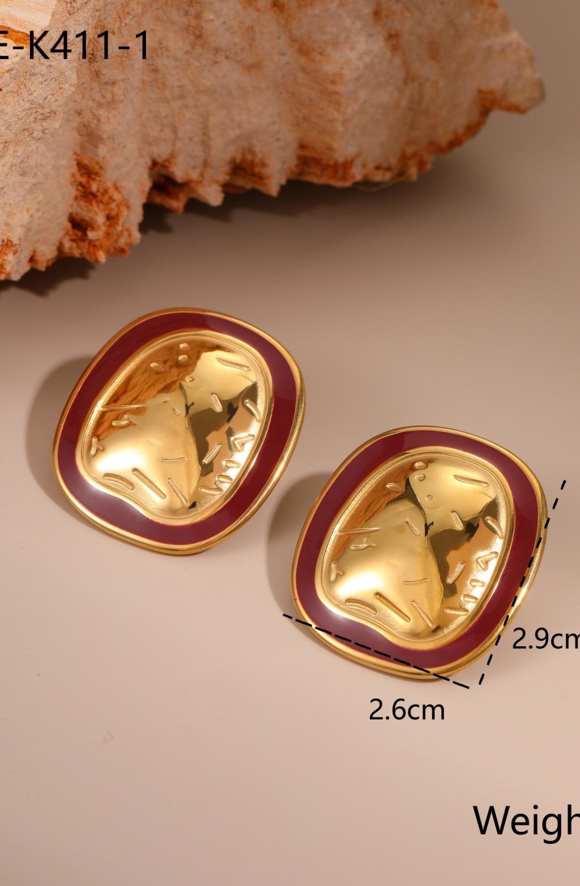Women's Vintage Gold Textured Enamel Earrings - 80s Retro Fashion Stud Earrings
