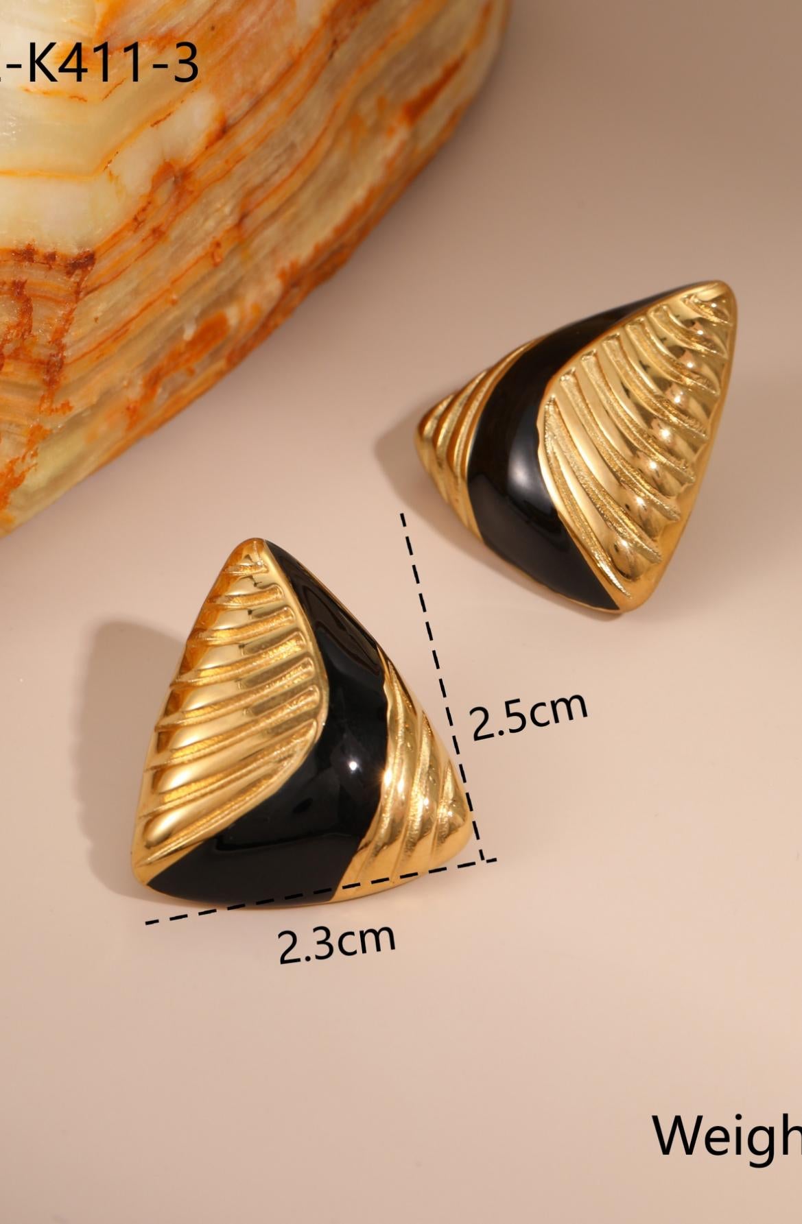 Women's Vintage Gold Textured Enamel Earrings - 80s Retro Fashion Stud Earrings