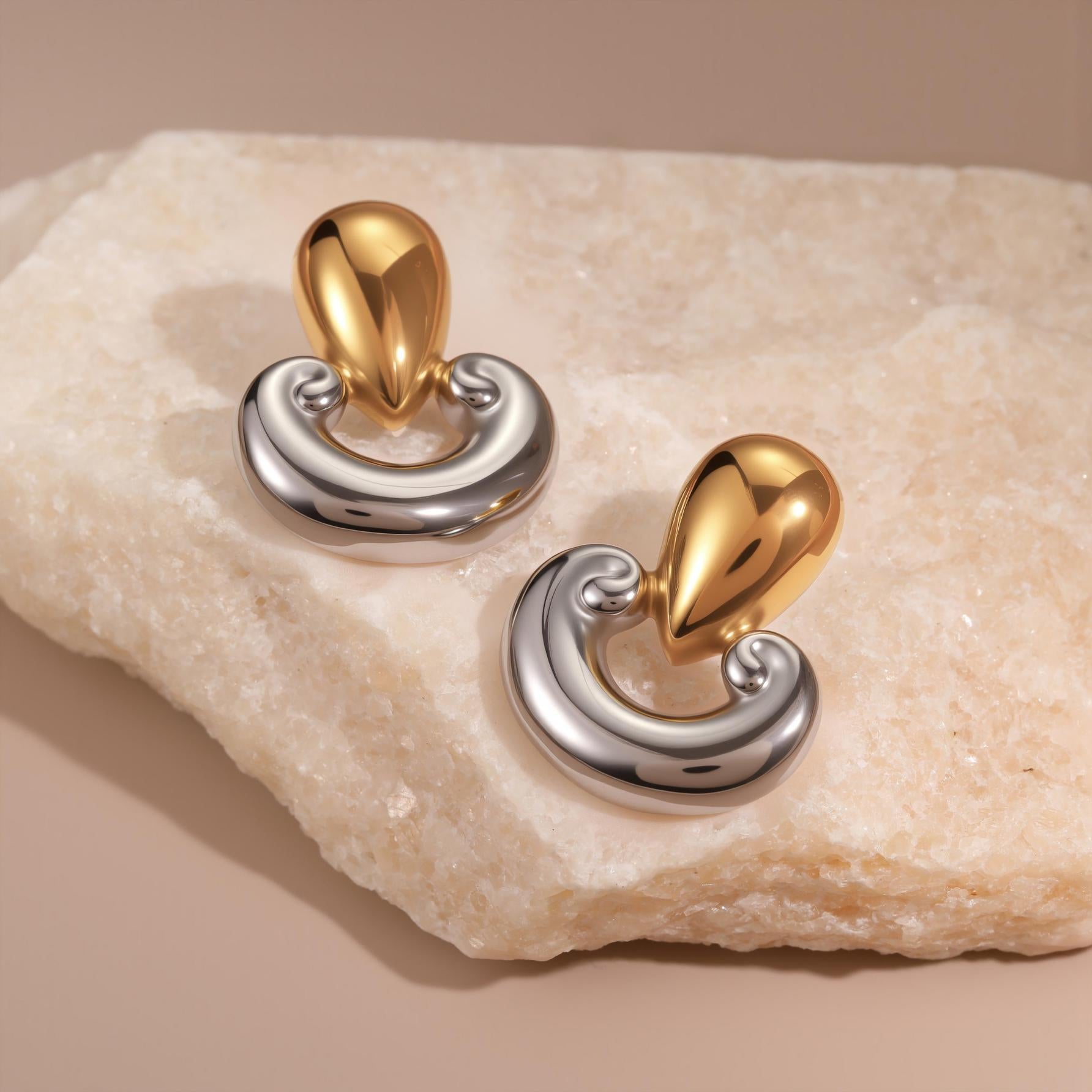Two-Tone Sculptural Earrings | Gold & Silver Mixed Metal Statement Jewelry