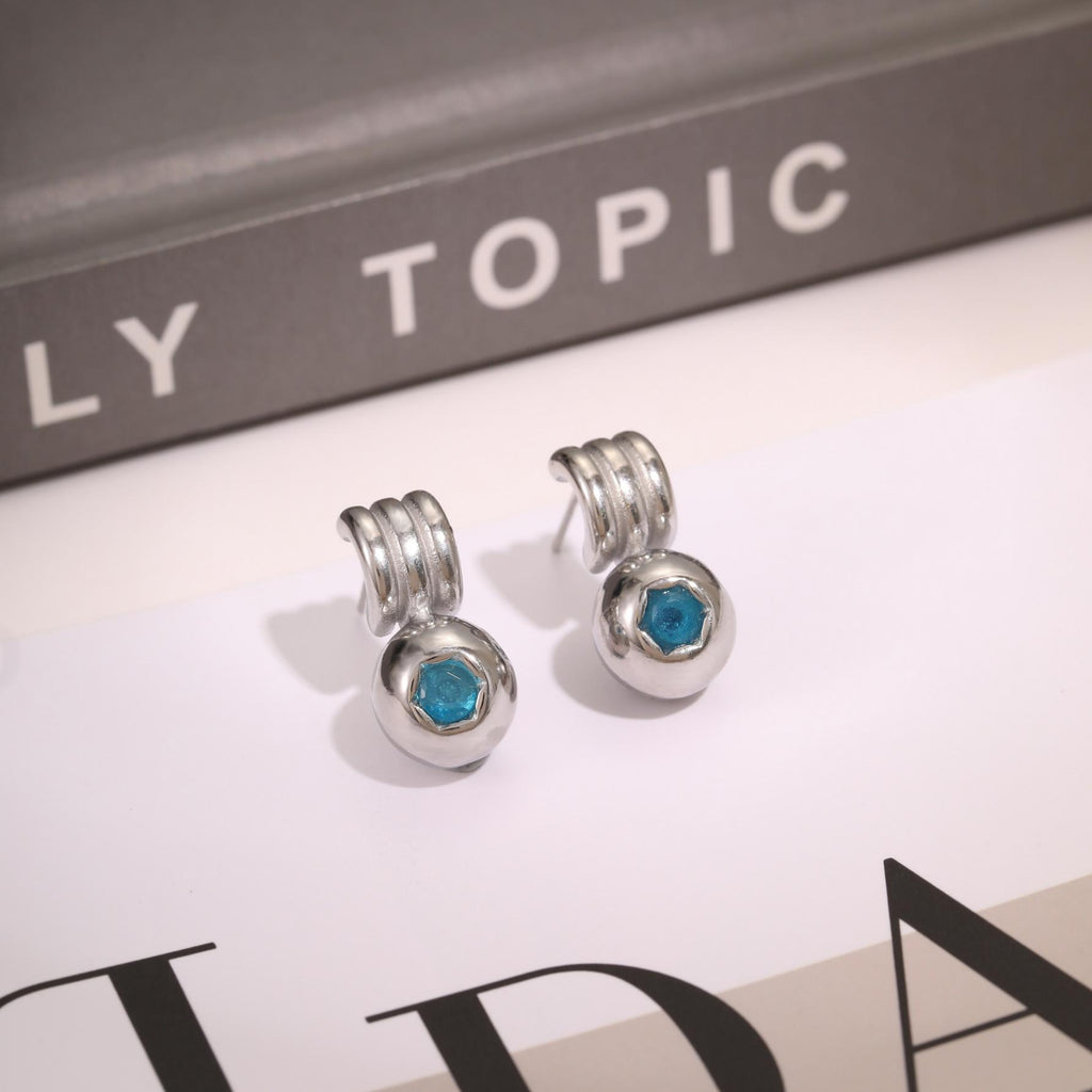 Tarnish-Free 18K Gold-Plated Stainless Steel Geometric Zirconia Stud Earrings - 316L 3-Layer Coil Ball Drop Vintage Light Luxury Earrings, Won't Fade Hypoallergenic