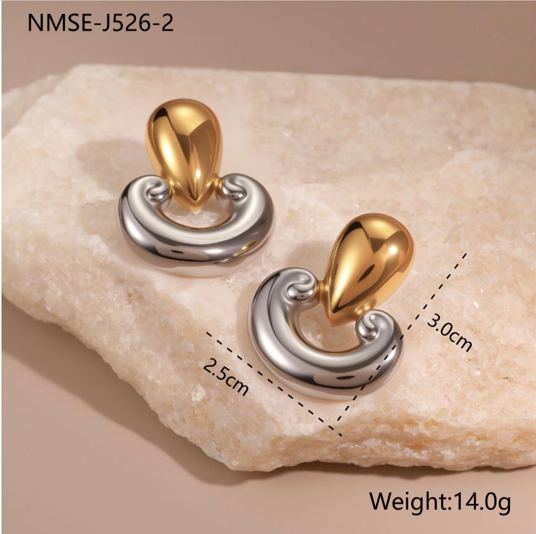 Two-Tone Sculptural Earrings | Gold & Silver Mixed Metal Statement Jewelry