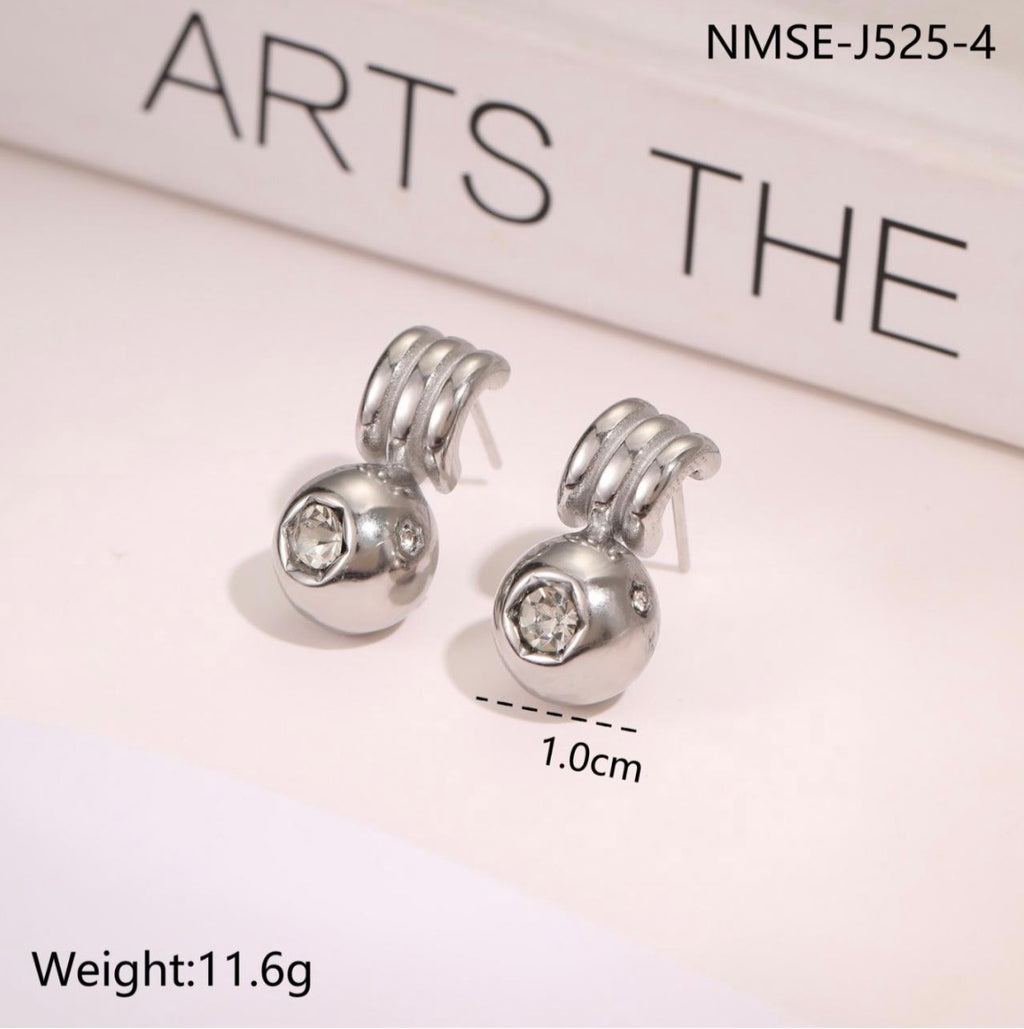 Tarnish-Free 18K Gold-Plated Stainless Steel Geometric Zirconia Stud Earrings - 316L 3-Layer Coil Ball Drop Vintage Light Luxury Earrings, Won't Fade Hypoallergenic