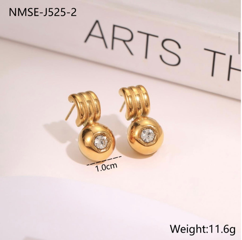 Tarnish-Free 18K Gold-Plated Stainless Steel Geometric Zirconia Stud Earrings - 316L 3-Layer Coil Ball Drop Vintage Light Luxury Earrings, Won't Fade Hypoallergenic