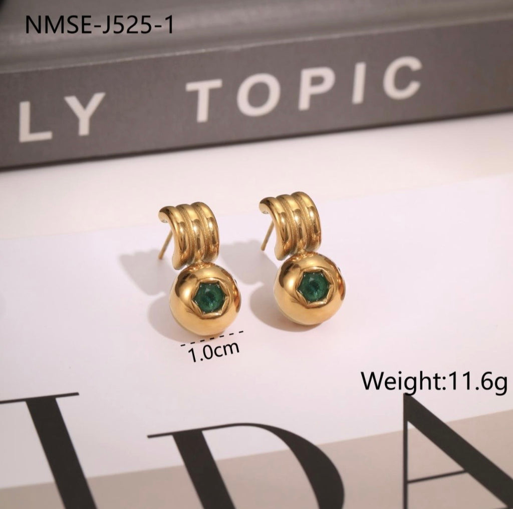 Tarnish-Free 18K Gold-Plated Stainless Steel Geometric Zirconia Stud Earrings - 316L 3-Layer Coil Ball Drop Vintage Light Luxury Earrings, Won't Fade Hypoallergenic