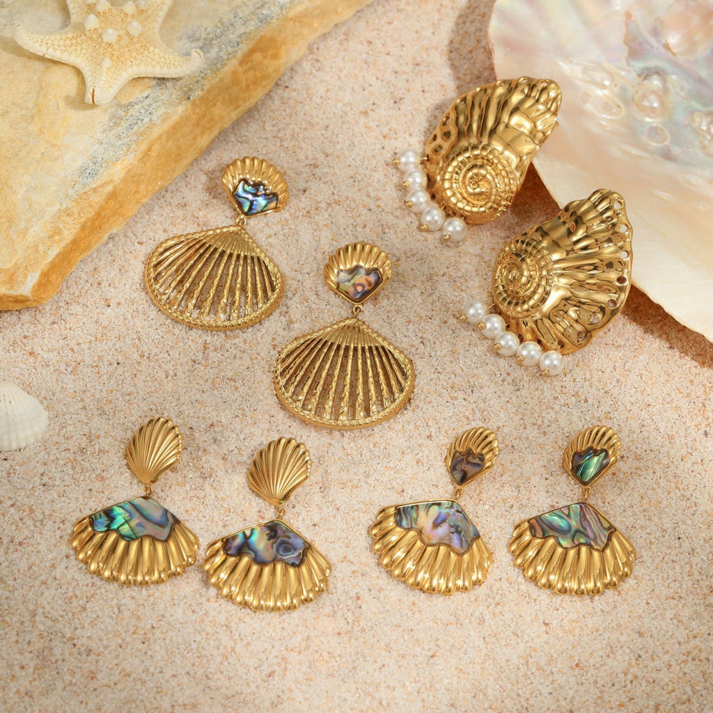 Ocean Style Abalone Shell Drop Earrings - 18K Gold-Plated 316L Stainless Steel Beach Resort Vacation Earrings, Tarnish-Free Won't Fade Hypoallergenic