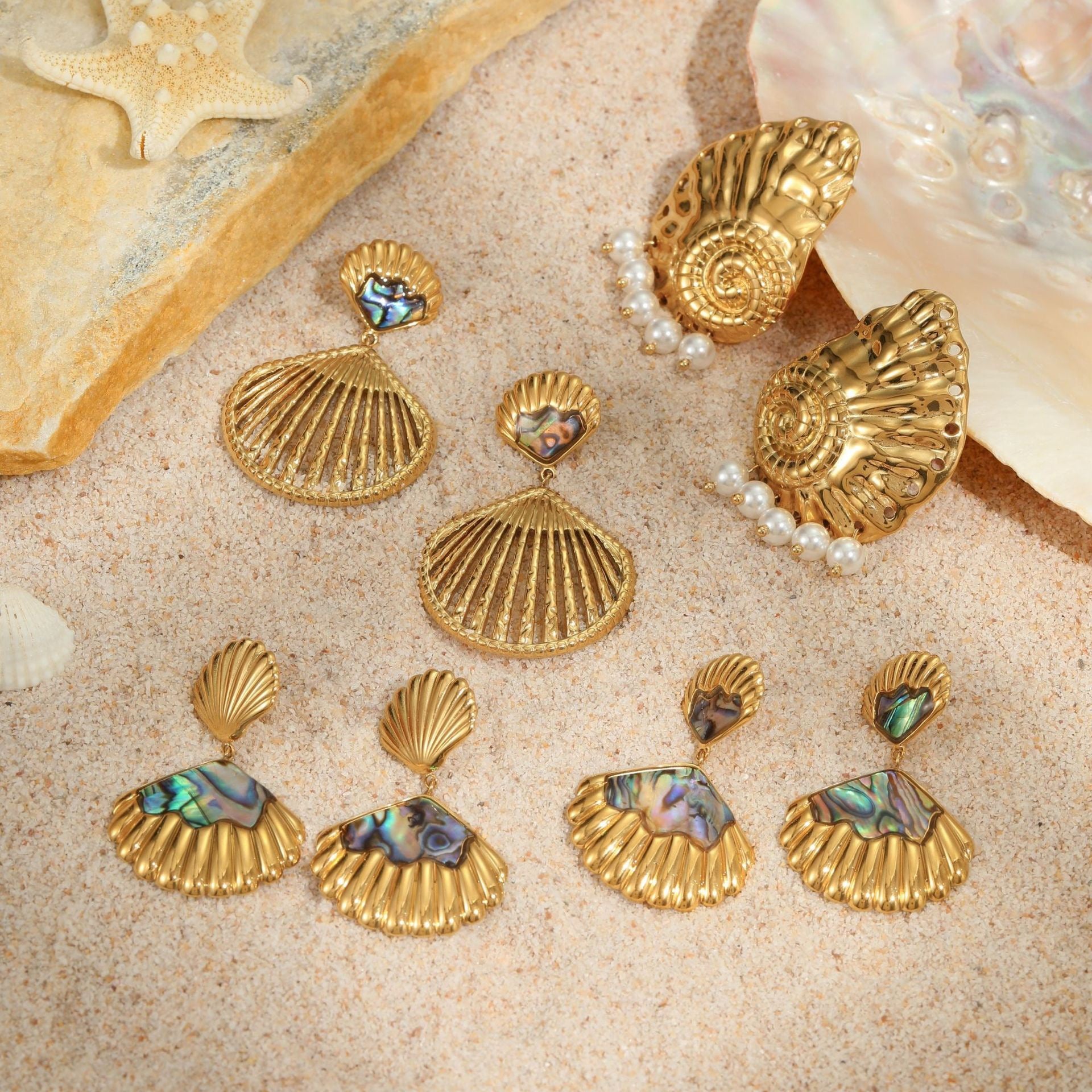 Ocean Style Abalone Shell Drop Earrings - 18K Gold-Plated 316L Stainless Steel Beach Resort Vacation Earrings, Tarnish-Free Won't Fade Hypoallergenic