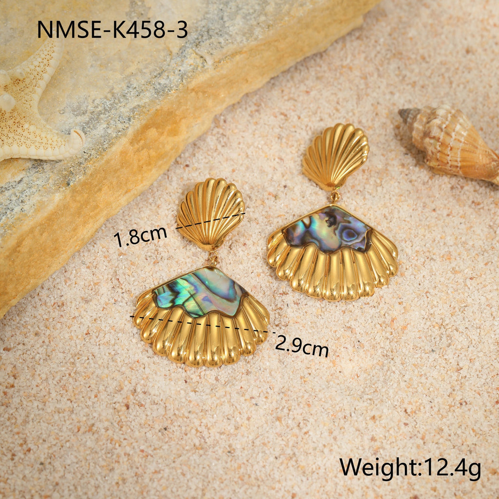 Ocean Style Abalone Shell Drop Earrings - 18K Gold-Plated 316L Stainless Steel Beach Resort Vacation Earrings, Tarnish-Free Won't Fade Hypoallergenic