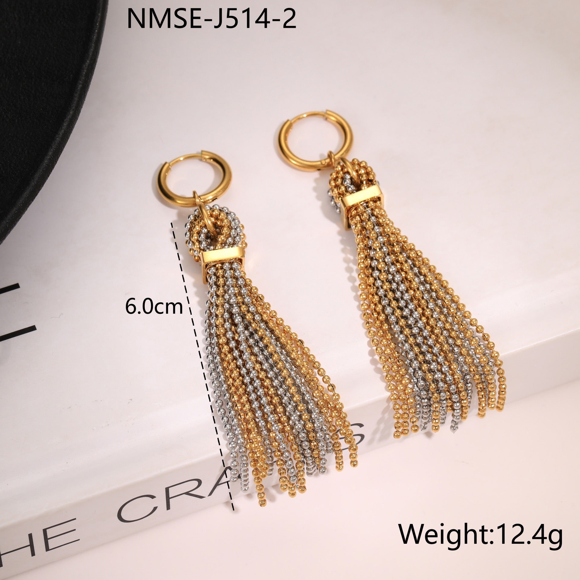 Beaded Tassel Hoop Earrings with Round Bead Fringe - 18K Gold-Plated 316L Stainless Steel Statement Drop Earrings, Tarnish-Free Won't Fade Hypoallergenic