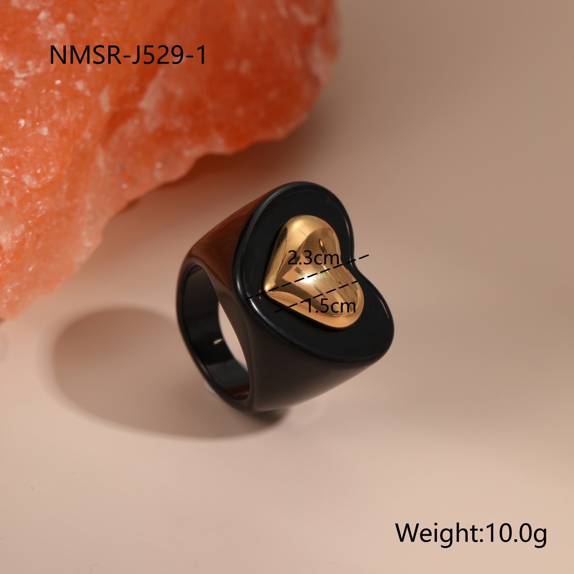 INS Style Heart Resin Ring with 18K Gold Heart Inlay - 316L Stainless Steel Wide Band Statement Ring, Size 9, Tarnish-Free Won't Fade Hypoallergenic