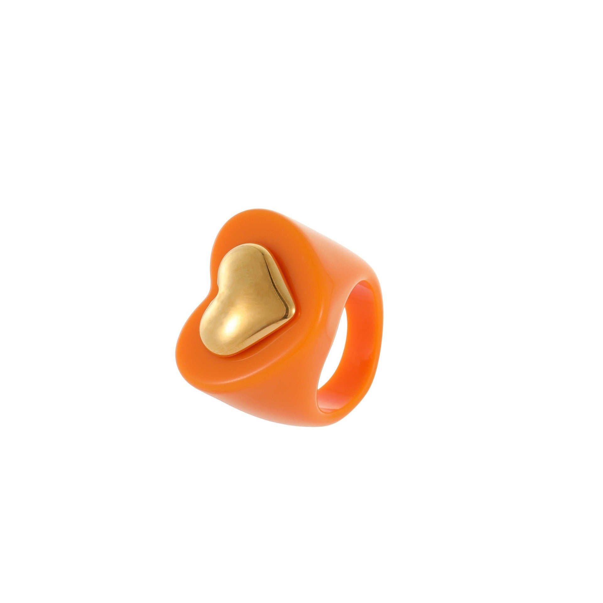 INS Style Heart Resin Ring with 18K Gold Heart Inlay - 316L Stainless Steel Wide Band Statement Ring, Size 9, Tarnish-Free Won't Fade Hypoallergenic