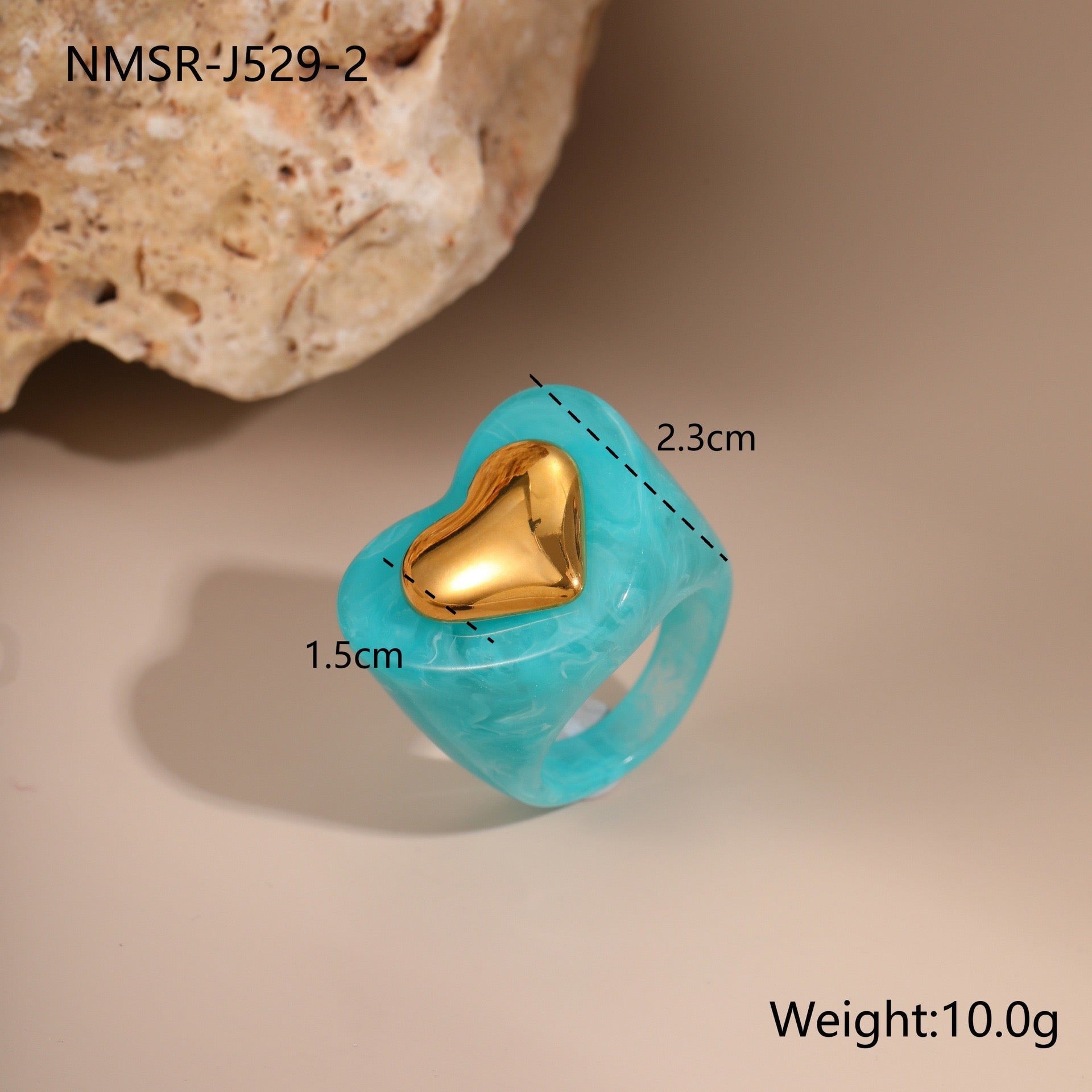 INS Style Heart Resin Ring with 18K Gold Heart Inlay - 316L Stainless Steel Wide Band Statement Ring, Size 9, Tarnish-Free Won't Fade Hypoallergenic