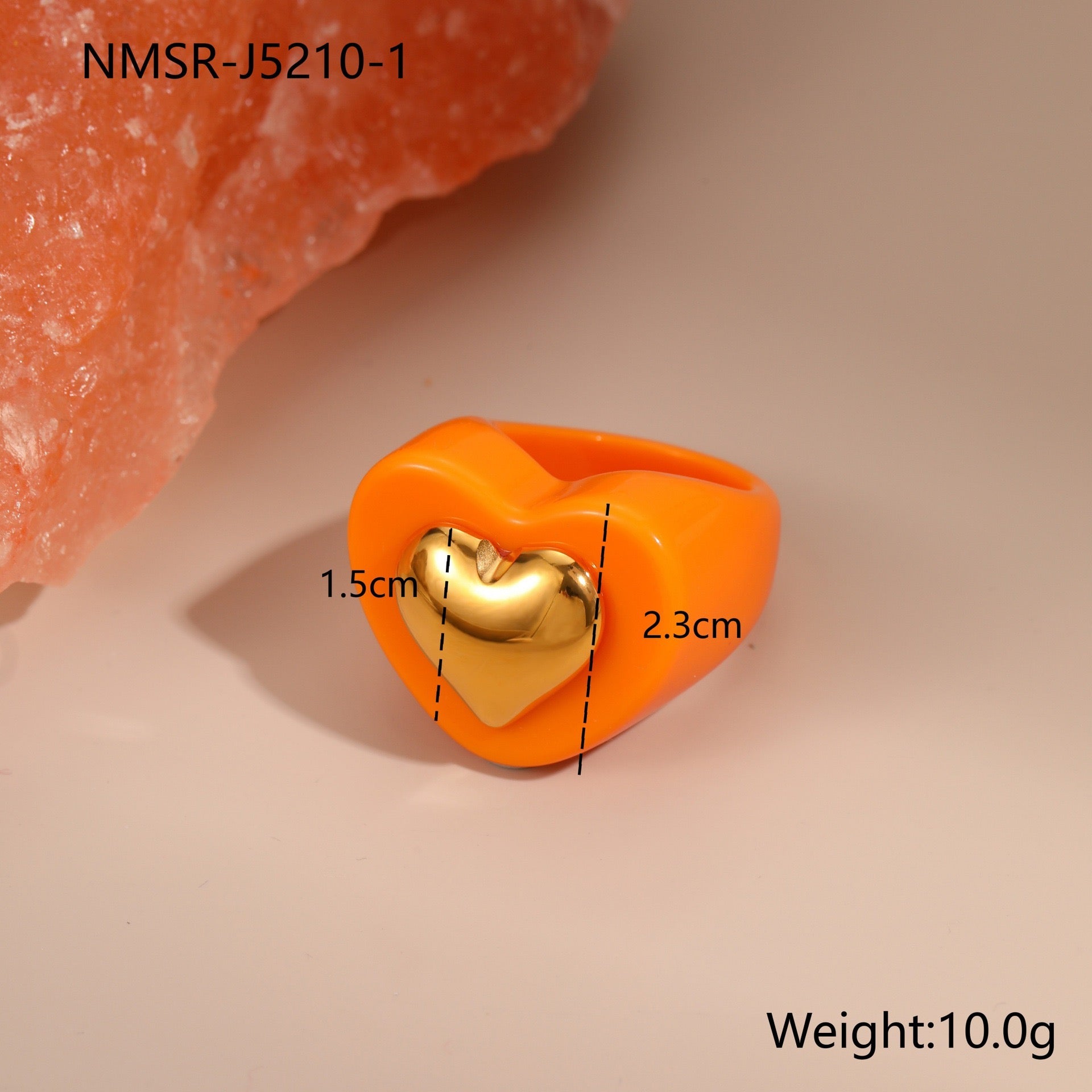 INS Style Heart Resin Ring with 18K Gold Heart Inlay - 316L Stainless Steel Wide Band Statement Ring, Size 9, Tarnish-Free Won't Fade Hypoallergenic
