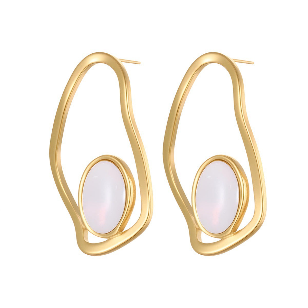 Modernist Cutout Mother-of-Pearl Stud Earrings - 316L Stainless Steel Asymmetric Light Luxury Ear Studs, 18K Gold/Silver Plated Tarnish-Free Won't Fade Hypoallergenic