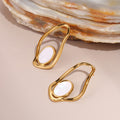 Modernist Cutout Mother-of-Pearl Stud Earrings - 316L Stainless Steel Asymmetric Light Luxury Ear Studs, 18K Gold/Silver Plated Tarnish-Free Won't Fade Hypoallergenic
