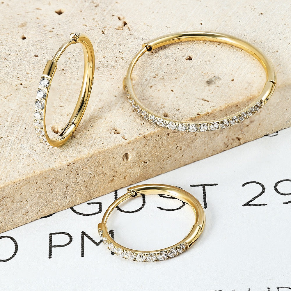 Gold Plated Stainless Steel Diamond-Cut Hoop Earrings - 2.0mm Hand-Polished Thick Huggie Hoops for Women, Hypoallergenic & Tarnish-Resistant