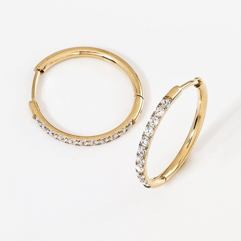 Gold Plated Stainless Steel Diamond-Cut Hoop Earrings - 2.0mm Hand-Polished Thick Huggie Hoops for Women, Hypoallergenic & Tarnish-Resistant