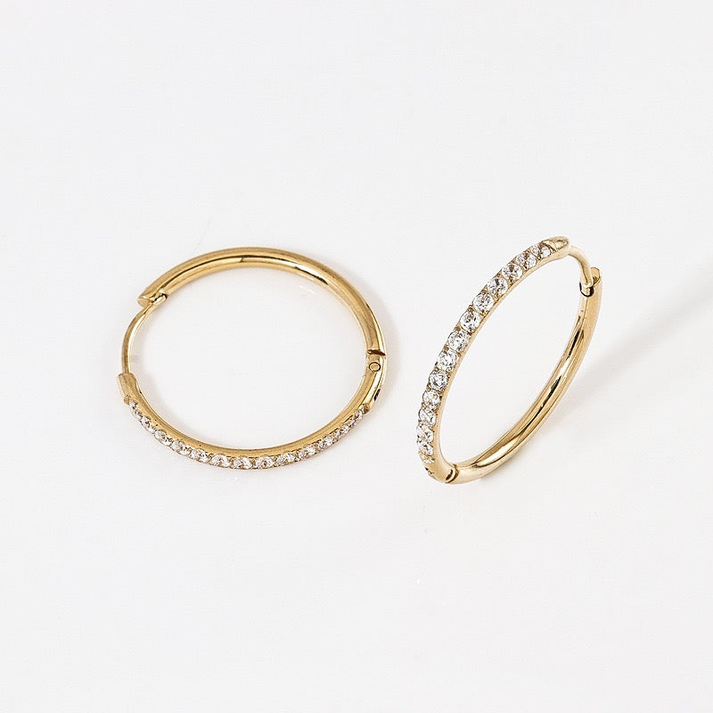 Gold Plated Stainless Steel Diamond-Cut Hoop Earrings - 2.0mm Hand-Polished Thick Huggie Hoops for Women, Hypoallergenic & Tarnish-Resistant