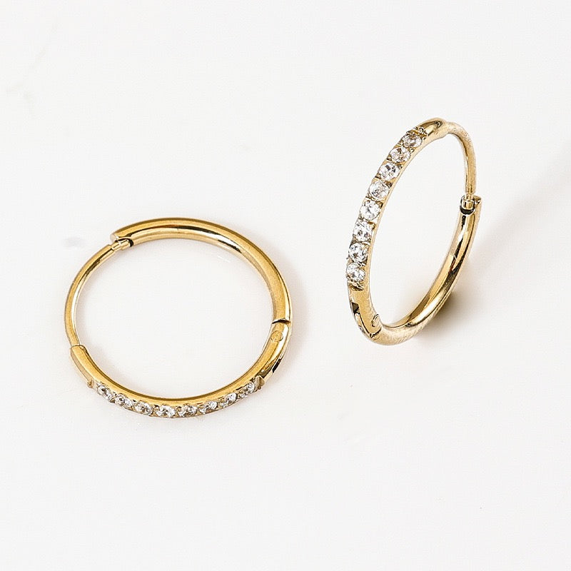 Gold Plated Stainless Steel Diamond-Cut Hoop Earrings - 2.0mm Hand-Polished Thick Huggie Hoops for Women, Hypoallergenic & Tarnish-Resistant