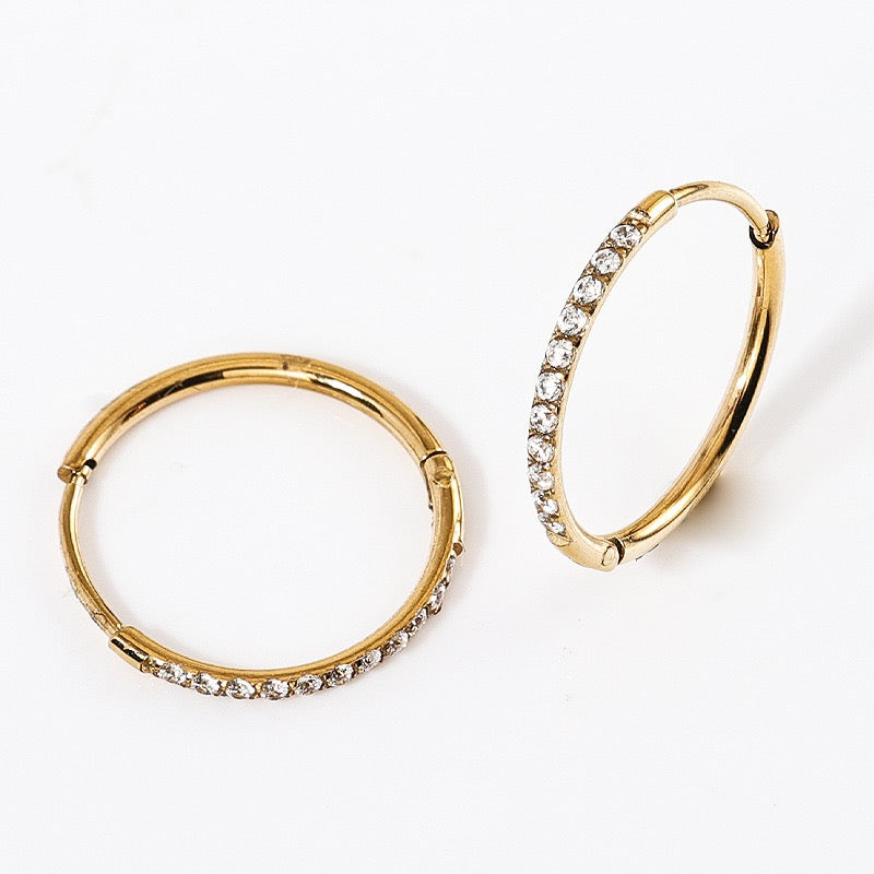 Gold Plated Stainless Steel Diamond-Cut Hoop Earrings - 2.0mm Hand-Polished Thick Huggie Hoops for Women, Hypoallergenic & Tarnish-Resistant