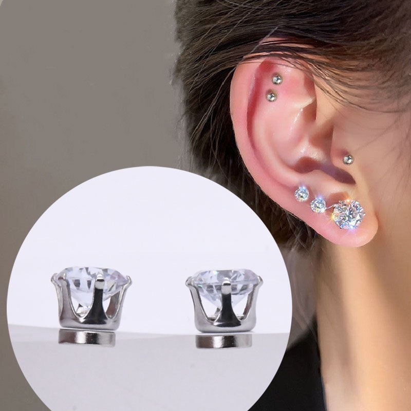 Sparkly Magnetic CZ Ear Clips for Women - Non-Piercing Clip-On Earrings, Hypoallergenic Zircon Stud Ear Cuff, Gift for Women